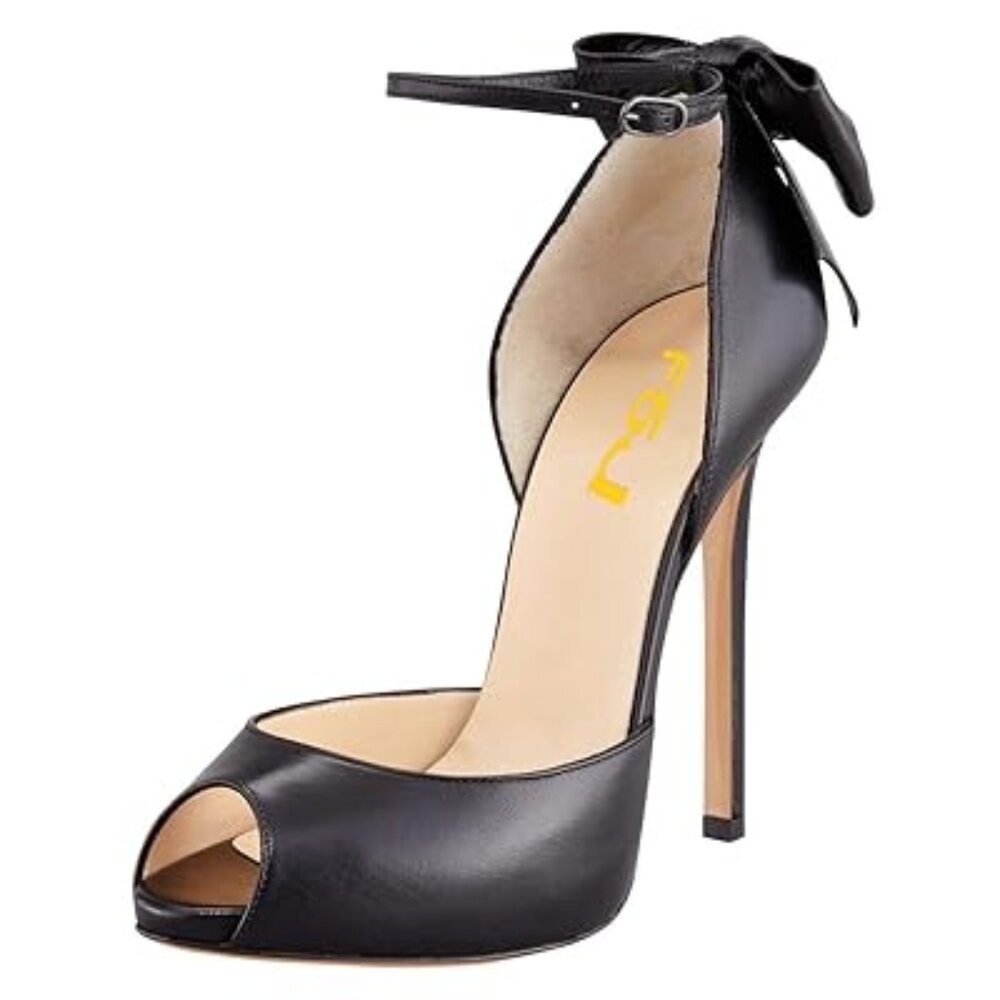 FSJ Women Stiletto High Heels Sandals Peep Toe Pumps Ankle Straps Bows Bridal Dr